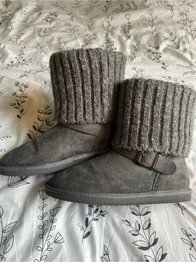 Lamo Gray Knit-Cuff Suede Winter Boots